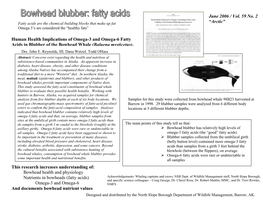 Human Health Implications of Omega-3 and Omega-6 Fatty Acids in Blubber of the Bowhead Whale (Balaena Mysticetus)