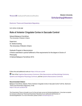 Role of Anterior Cingulate Cortex in Saccade Control