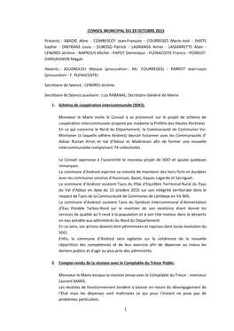 1 CONSEIL MUNICIPAL DU 29 OCTOBRE 2015 Présents