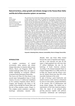 Natural Territory, Urban Growth and Climate Change in the Parana River Delta and Rio De La Plata Estuarine System: an Overview