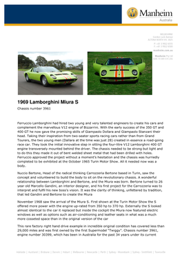 1969 Lamborghini Miura S Chassis Number 3961