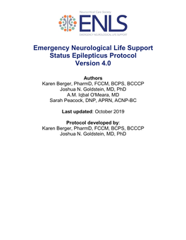 Emergency Neurological Life Support Status Epilepticus Protocol Version 4.0