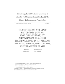 Parasitism of Hylodes Phyllodes (Anura: Cycloramphidae) by Hannemania Sp