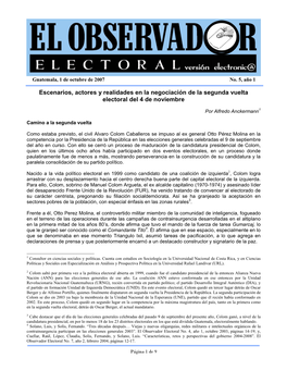 Escenarios, Actores Y Realidades En La Negociación De La Segunda Vuelta Electoral Del 4 De Noviembre