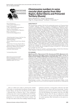 Chromosome Numbers in Some Vascular Plant Species from Altai Region, Baikal Siberia and Primorskii Territory (Russia) Nina S