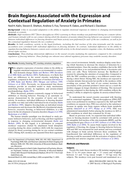 Brain Regions Associated with the Expression and Contextual Regulation of Anxiety in Primates Ned H