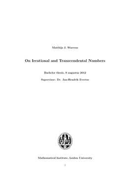 On Irrational and Transcendental Numbers