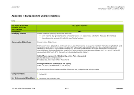 Appendix 1: European Site Characterisations