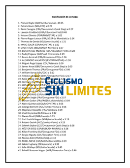 1. Primoz Roglic (SLO/Jumbo-Visma) - 47:05 2