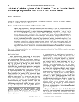 Aliphatic C17-Polyacetylenes of the Falcarinol Type As Potential Health Promoting Compounds in Food Plants of the Apiaceae Family