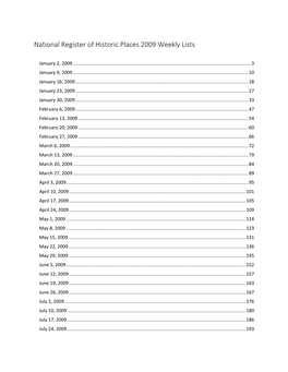 National Register of Historic Places Weekly Lists for 2009