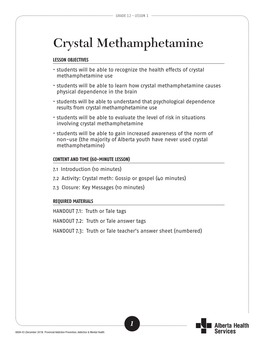 Grade 12 Lesson 1 Crystal Methamphetamine