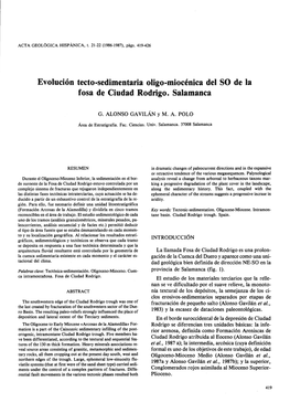 Evolución Tecto-Sedimentaria Oligo-Miocénica Del SO De La Fosa De Ciudad Rodrigo