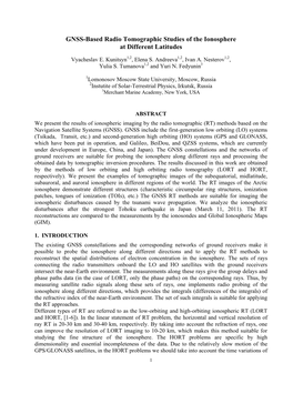 GNSS-Based Radio Tomographic Studies of the Ionosphere at Different Latitudes