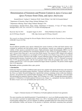 Determination of Genistein and Protein Content in Apios Carnea and Apios Fortunei from China, and Apios Americana