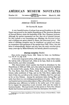 AMERICAN MUSEUM NOVITATES Published by Number 161 the American Museum Op NATURAL Historay March 31, 1925 New York City