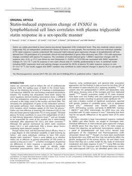 Statin-Induced Expression Change of INSIG1 in Lymphoblastoid Cell Lines Correlates with Plasma Triglyceride Statin Response in a Sex-Speciﬁc Manner