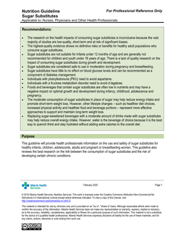 Nutrition Guideline: Sugar Substitutes