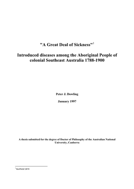 Introduced Diseases Among the Aboriginal People of Colonial Southeast Australia 1788-1900