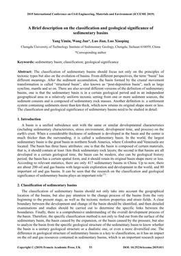 A Brief Description on the Classification and Geological Significance of Sedimentary Basins