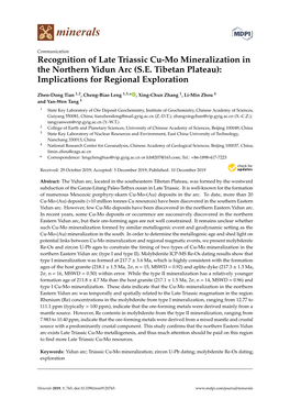 Recognition of Late Triassic Cu-Mo Mineralization in the Northern Yidun Arc (S.E