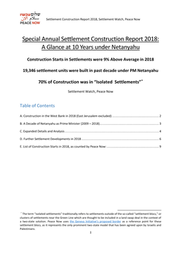 Special Annual Settlement Construction Report 2018: a Glance at 10 Years Under Netanyahu