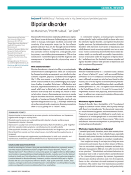 Bipolar Disorder Ian M Anderson,1 Peter M Haddad,1 2 Jan Scott3 4