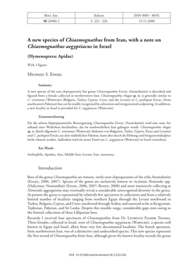 A New Species of Chiasmognathus from Iran, with a Note on Chiasmognathus Aegyptiacus in Israel