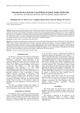 Turonian Bivalves from the Coastal Basin of Gabon, South of Libreville Les Bivalves Du Turonien Du Bassin Côtier Du Gabon, Sud De Libreville