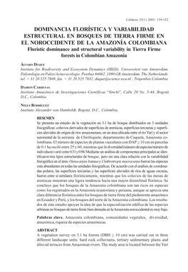 Dominancia Florística Y Variabilidad Estructural