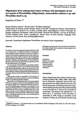 Oligochaetes from Underground Waters of Oman with Descriptions of Two New of Phreodrilidae Antarctodrilus Arabicus N