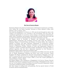 Bio Note of Suraiya Begum Ms Suraiya Begum Ndc Joined As