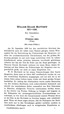 Nachruf William Diller Matthew