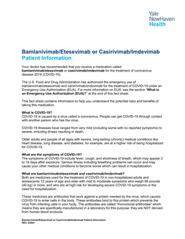 Bamlanivimab/Etesevimab Or Casirivimab/Imdevimab Patient Information