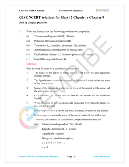 CBSE NCERT Solutions for Class 12 Chemistry Chapter 9 Back of Chapter Questions