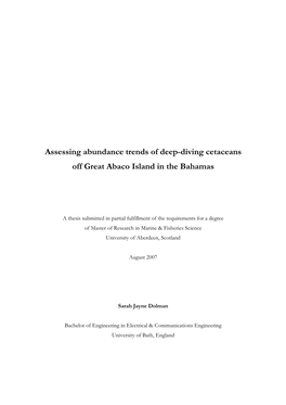 Assessing Abundance Trends of Deep-Diving Cetaceans Off Great Abaco Island in the Bahamas