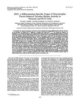 SNT, a Differentiation-Specific Target of Neurotrophic Factor-Induced Tyrosine Kinase Activity in Neurons and PC12 Cells STUART J