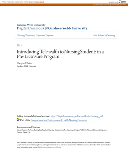 Introducing Telehealth to Nursing Students in a Pre-Licensure Program Dwayne F