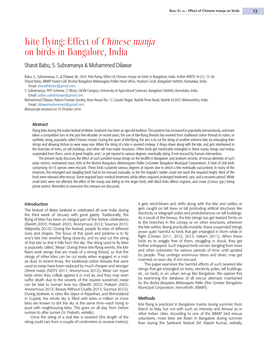 Kite Flying: Effect of Chinese Manja on Birds in Bangalore, India Sharat Babu, S