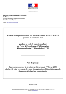 Gestion Du Risque Inondation Sur Le Bassin-Versant De L'azergues Pour Les 30 Communes Aval Pendant La Période Transitoire