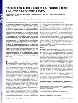 Hedgehog Signaling Overrides P53-Mediated Tumor Suppression by Activating Mdm2