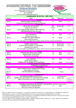 Calendario Rutas Centaurea Tentudaica 2010-1