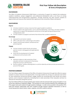 First Year Fellow Job Description & Terms of Employment