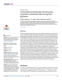 Transcriptional Landscape of Pulmonary Lymphatic Endothelial Cells During Fetal Gestation