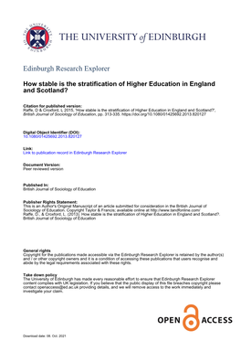 How Stable Is the Stratification of Higher Education in England and Scotland?