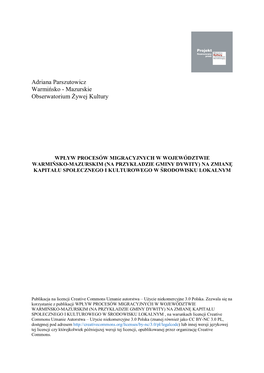 Na Przykładzie Gminy Dywity) Na Zmianę Kapitału Społecznego I Kulturowego W Środowisku Lokalnym