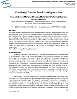 Knowledge Transfer Practice in Organization