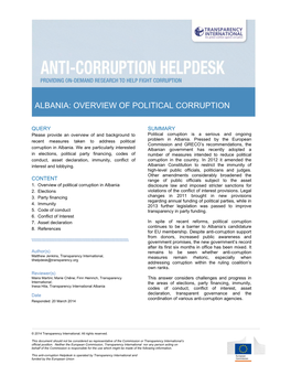 Albania: Overview of Political Corruption