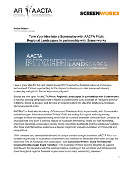 Turn Your Idea Into a Screenplay with AACTA Pitch: Regional Landscapes in Partnership with Screenworks