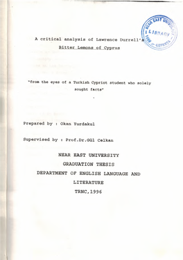 Near East University Graduation Thesis Department of English Language and Literature Trnc,1996 ·